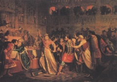 Софья Витовтовна на свадьбе сына срывает золотой пояс с князя Василия Косого (Картина Павла Чистякова, 1861, )